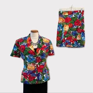 Vintage Vertigo Paris Pour La Ville Fruit Floral 2 Piece Jacket & Skirt L